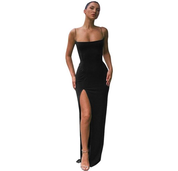 

women casual dresses sleeveless split maxi long dress summer lady fashion party elegant outfits bodycon dress solid clothing9056499, Black;gray