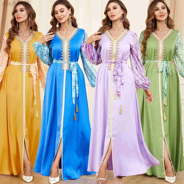 

basic casual dresses 2023 muslim dresses for women autumn summer elegant muslim long sleeve v-neck polyester green purple long dress muslim, Black;gray