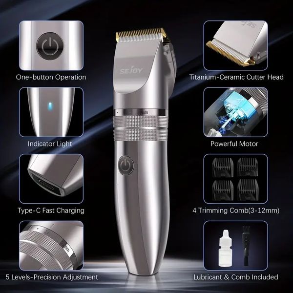

upgrade his grooming routine with sejoy electric hair clipper - professional 3-12mm trimming comb, 2*cutter head & type-c fast charging