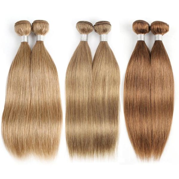 

color 8 27 30 honey blonde medium brown brazilian human hair extension 4pcslot precolored weave1594465, Black