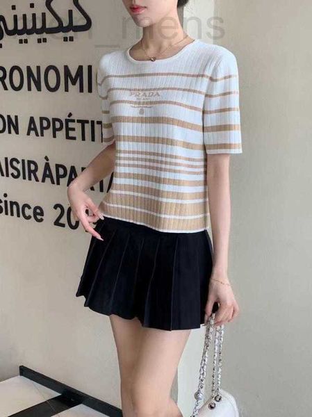 

women's knits & tees designer 23 spring/summer new letter printing round neck contrast design slim fit knit short sleeve fashion versat, White