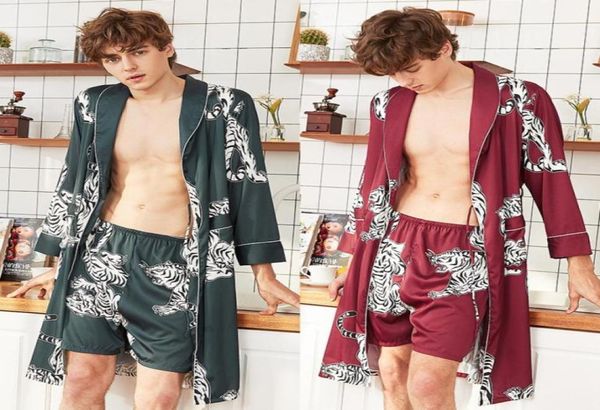 

mens silk sleepwear bathrobes dressing gowns long nightgowns pajamas sets robes shorts two piece suit home clothes11532361560081, Black;brown