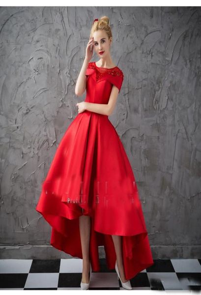 

2019 red front short back long evening party dresses cap sleeve peats hilo formal prom gown vestido festa9087524, Black;red