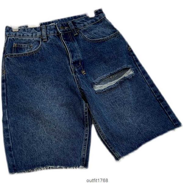 

american k family niche distressed five point jeans, fashionable retro cycling shorts, spring/summer straight pants, women's trend, Blue