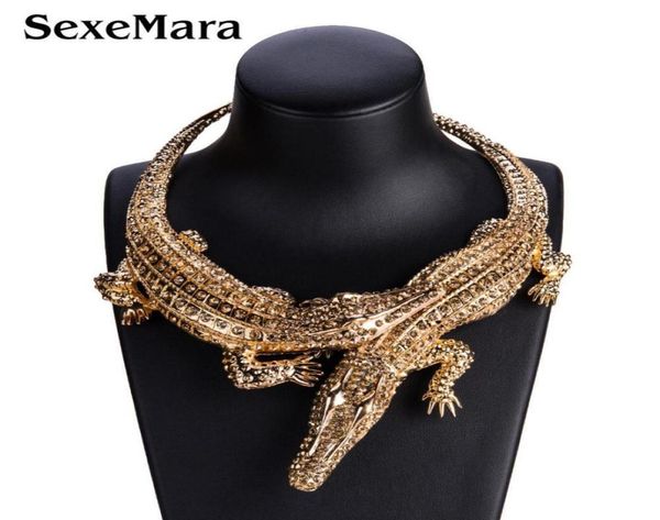 

ziccowong exaggerated halloween necklace rhinestone noble crocodile necklaces choker statement jewelry animal collier y2009188390098, Silver