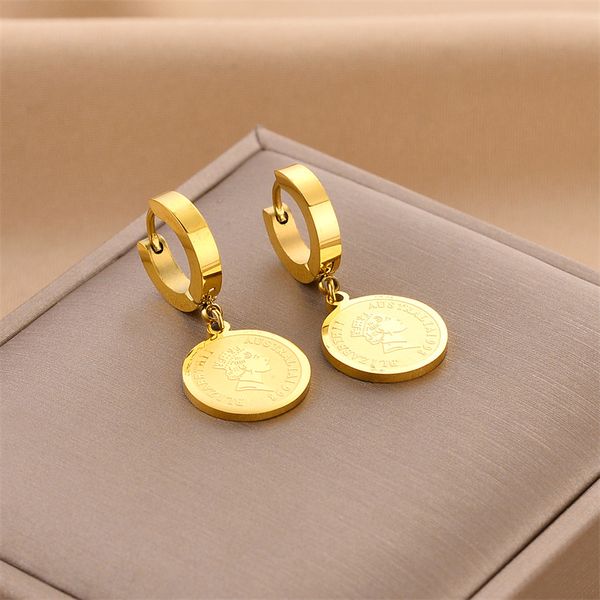 

Classic Design Portraits Charm Earring Gold Stainless Steel Huggie Earrings Jewelry
