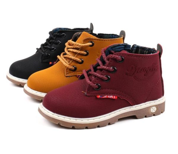 

new spring autumn winter fashion child leather snow boots for girls boys warm martin boots shoes casual plush child baby toddler s2876336, Black;red