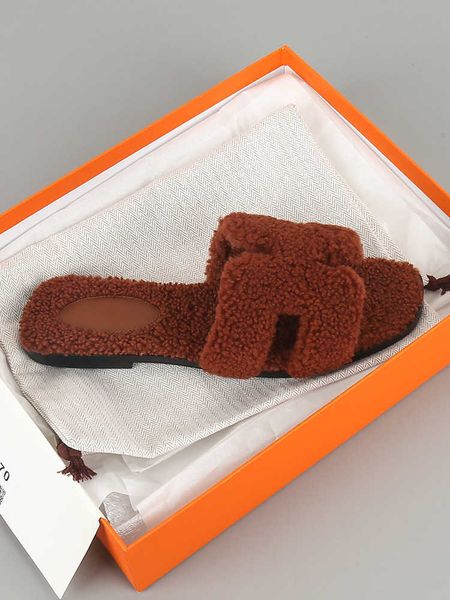 

designer beach slipper oran sandals slides edition new h-type teddy fur slippers for women's lamb hair casual flat bottom with open toe