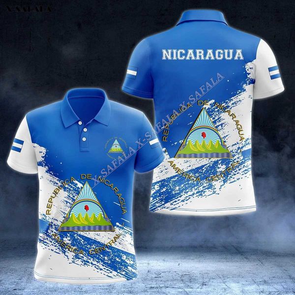 

nicaragua coat of arms new version flag latin america 3d print men polo shirt collar short sleeve breathable casual tee top, White;black