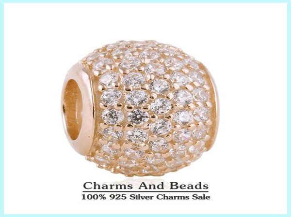 

100% 925 sterling silver & rose gold plated pave lights bead with clear cz bead fits european chamilia jewelry charm bracelets1317153, Black