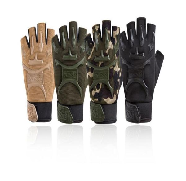 

sport outdoors tactical army airsoft shooting bicycle combat fingerless paintball hard carbon knuckle half finger cycling gloves7227165, Black