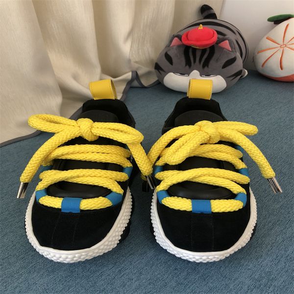 

designer luxury casual shoes genuine leather comfortable teddy thick shoelaces women sneakers, Black