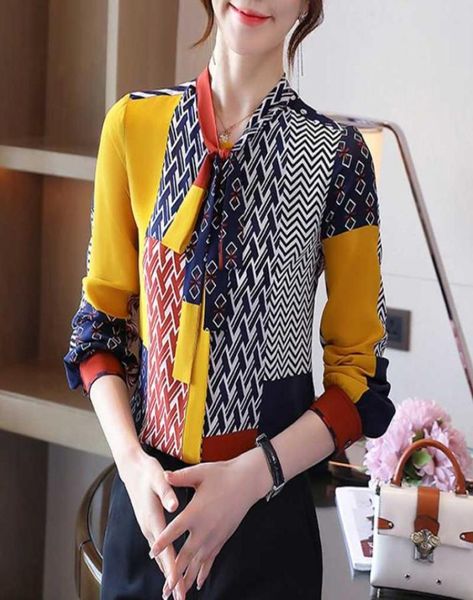 

woman feminina women039s vintage blouse fashion clothes 2021 spring bow long sleeve printed shirts female d001274018544249708, White