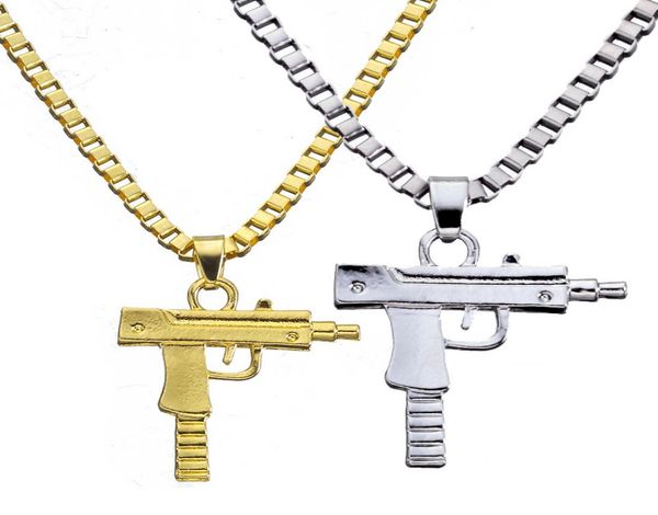 

hip hop uzi gun shape pistol pendant maxi necklace golden silver plated engraved charm alloy pendant men women fashio5804626