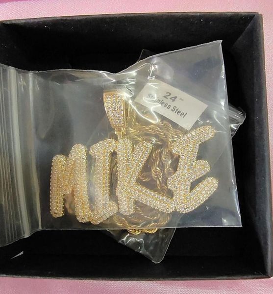 

custom name cursive letters pendant necklace number 09 a z double layer stones gold silver rosegold 3colors cubic zirconia custo3019951