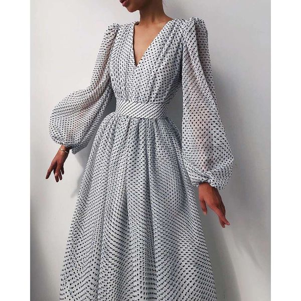 

spring and summer elegant lady bubble sleeves polka dresses, Black;gray