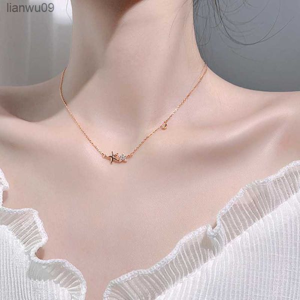 

shining diamond 925 sterling silver star necklace korean style simple personality sweet cute girl clavicle chain birthday gift l230704