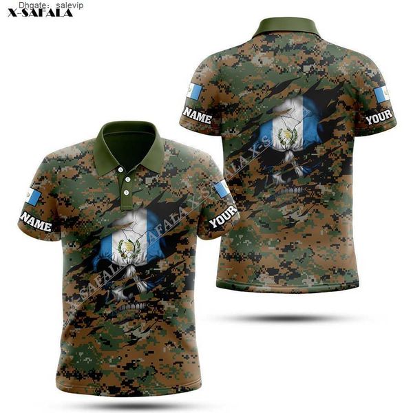 

guatemala flag map skull army veteran 3d printed men polo shirt collar short sleeve tee breathable anti shrink, White;black