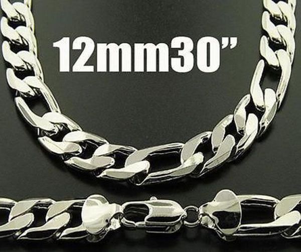 

fashion mens necklace 1pcs kingsize mens figaro chains 925 sliver necklace 12mm 30inch76cm 1254563, Silver