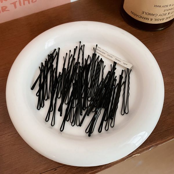 

100pcs black girls word clip hairpin korean wave clip small black clip headdress steel clip side clip hair accessories gift