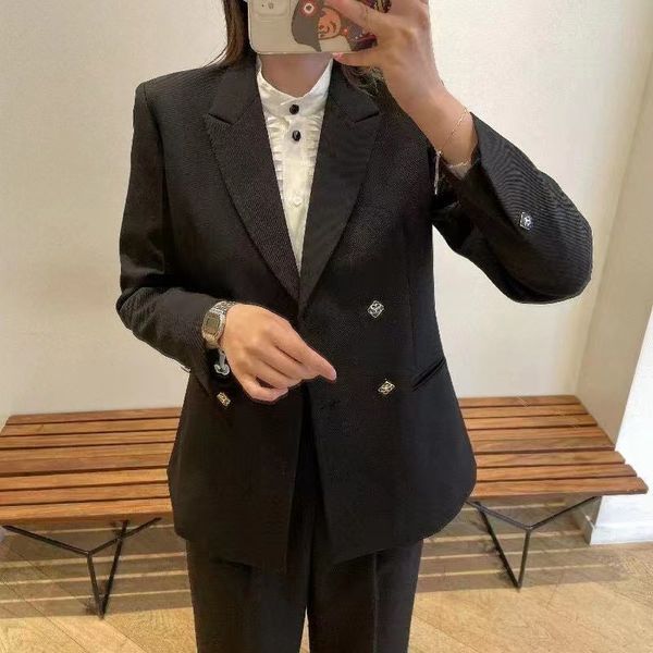 

sandro double-breasted temperament joker black suit jacket, Black;brown