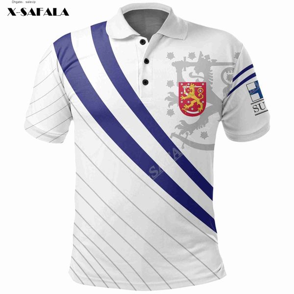 

finland suomi lion style flag 3d print men polo shirt collar short sleeve street wear casual tee anti-shrink high quality, White;black