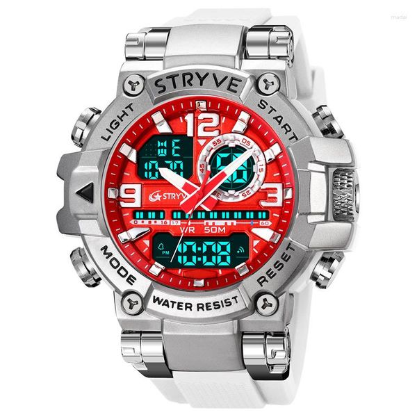 

wristwatches stryve men's watch digital-analog dual movement calendar luminous waterproof watches fashion sports wrist 8025, Slivery;brown