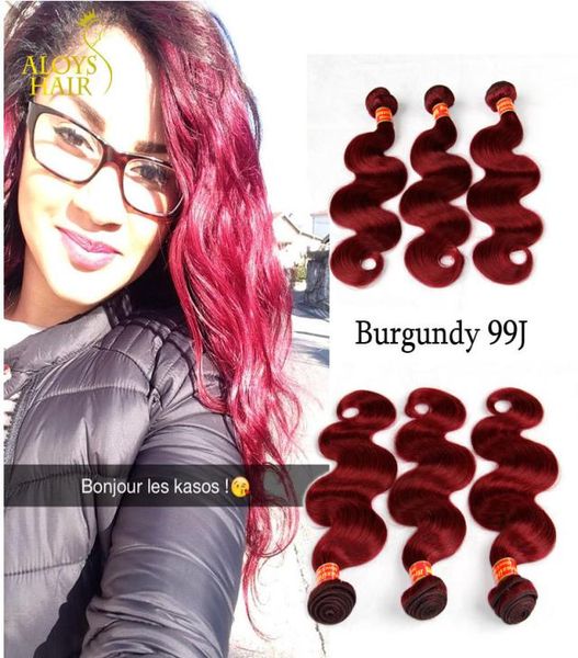 

burgundy brazilian virgin hair weaves bundles body wave virgin peruvian malaysian indian remy human hair extensions wine red 99j t1077276, Black