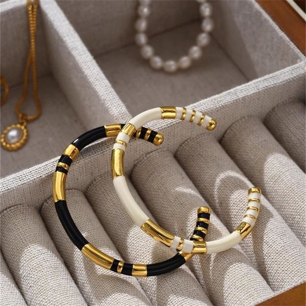 

french open contrast enamel bracelet women summer fashion light luxury small group exquisite high grade colorless charm jewelry, Black