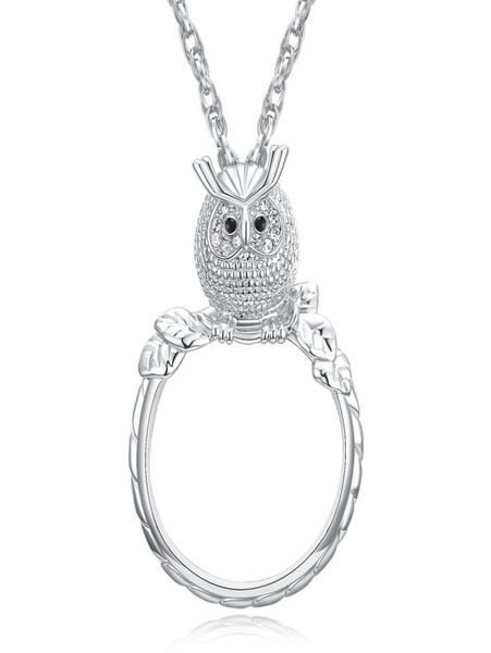 

magnifying glass necklace for reading women039s fashion owl pendant necklace rhodium plated with crystal magnifier necklace6404718, Silver