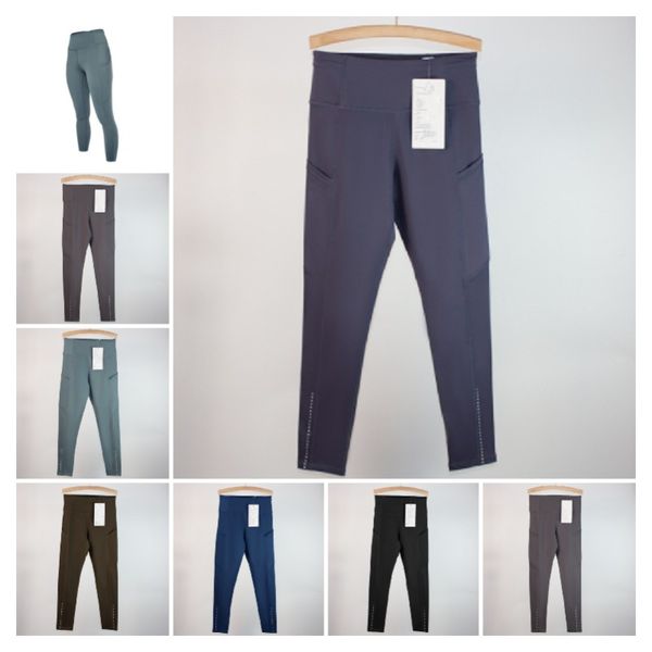 

women high waist side drop-in pocket reflective sports leggings gym quick dry breathable fitness running workout yoga pants lu-168, Black;white