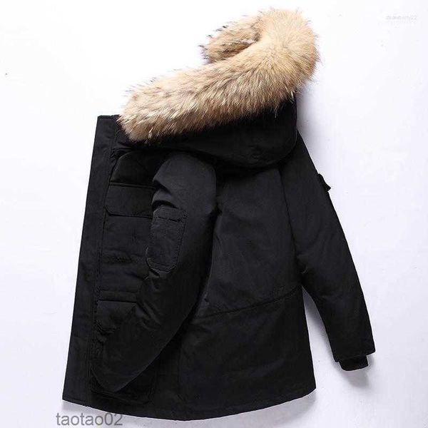 

men's down parkas keep warm -30 degree white duck winter jacket men windproof hooded fur collar thicken coat male size s-3xl stra22y7cv, Black