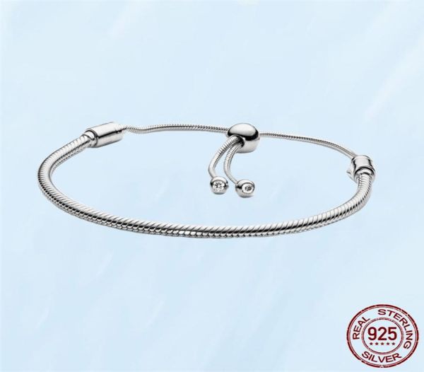 

s925 sterling silver bracelets for women fit charms beads classic cz diamond basic chain slider bracelet lady gift with original box7156030, Golden;silver