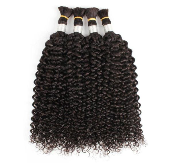 

4pcs hair bulks natural color straight jerry curly indian human hair no weft curly hair bulk for braiding2941611, Black