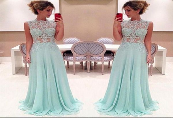 

charming lace prom dress long light sky blue high neck lace appliques illusion floor length chiffon evening party dresse7134839, Black