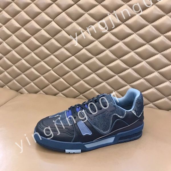 

new r sneaker virgil trainer casual shoes calfskin leather white blue letter overlays platform trainer sneakers rd220803, Black