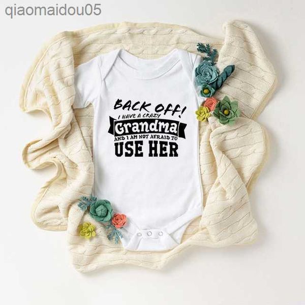 

back off i have a crazy grandma printed funny baby bodysuits cotton short sleeve body baby boys girls onesies rompers clothes l230712, Blue