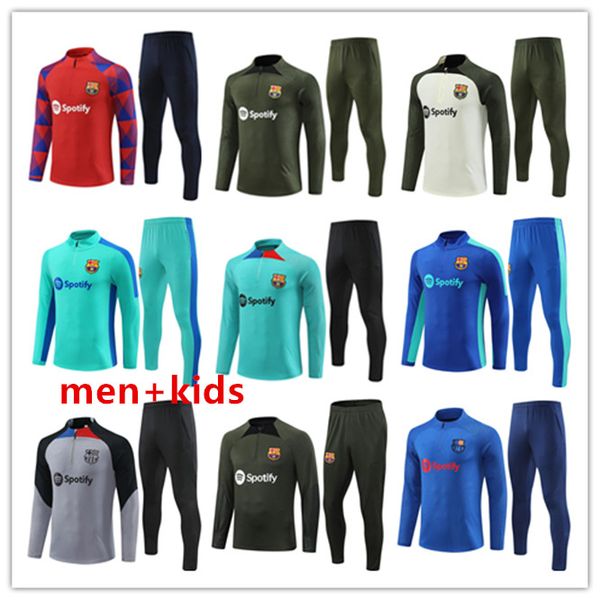 

2023 2024 barcelona tracksuit soccer training suit ansu fati camisetas de football 23/24 half pull lewandowski men and kids barca tracksuit, Black