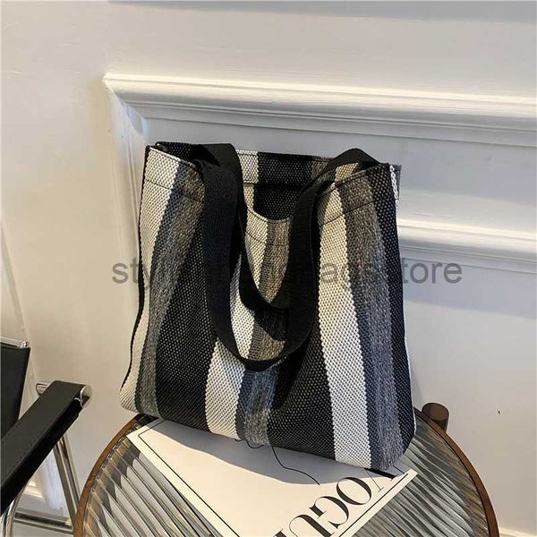 

totes large capacity canvas bag for women's new 2023 korean fashion simple bucket bag one shoulder stripe handheld tote bag tidestylish