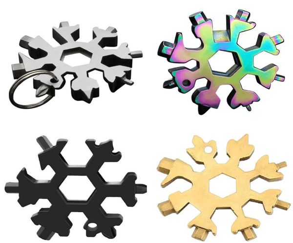 

18 in 1 snowflake outdoor survival tourism multifunction edc mini tool stainless steel camping equipment card keyring wrench kimt3756272