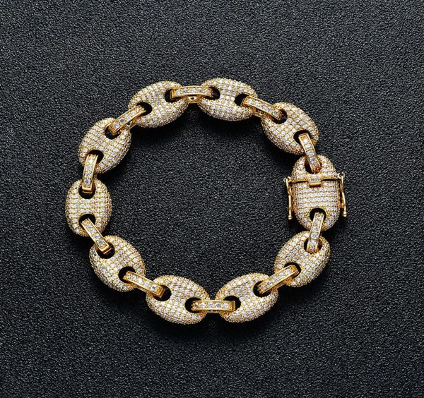 

12mm wide hip hop cz stone paved bling iced out solid coffee beans link chain bracelets for men women fashion rapper jewelry7899483, Black