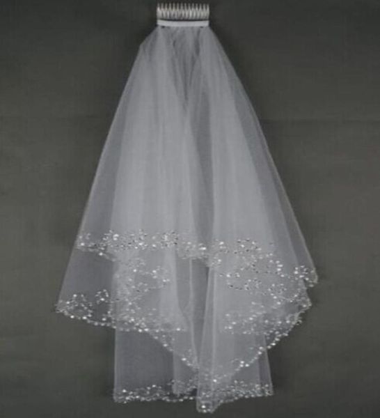 

wedding veils wedding bridal veil 2layer handmade beaded crescent edge bridal accessories veil white and ivory color in stock8658808, Black