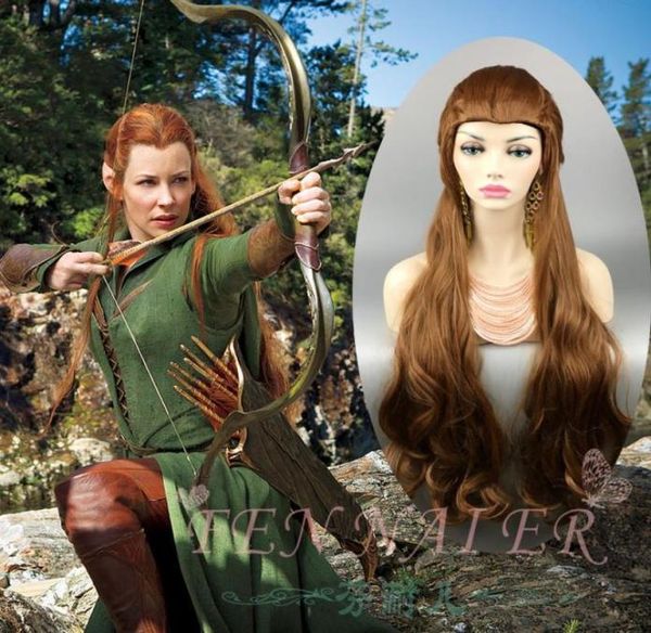 

five armies tauriel extra lord of the rings hobbit elf captain tauriel 100 cm long wavy brown cosplay hair wig for women9526222