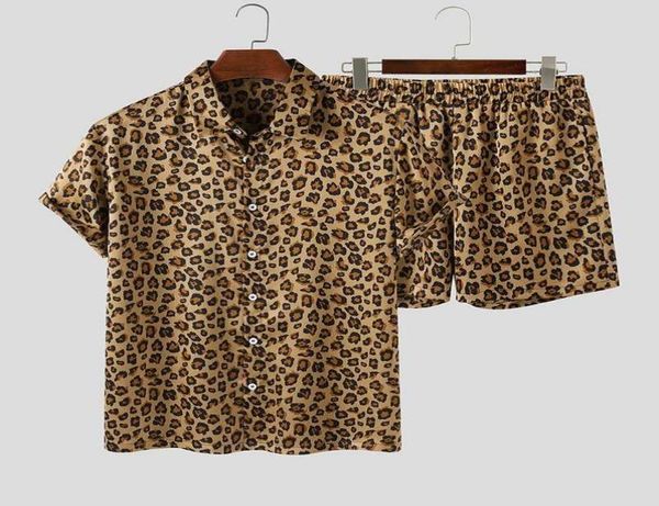 

men039s tshirts men 2 pieces sets lapel leopard printed short sleeve shirt for casual beach shorts streetwear hawaiian clothin9931317, White;black