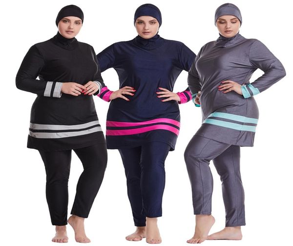 

muslim swimwear hijab muslimah islamic swimsuit full cover patchwork burkini large plus size8987405, White;black