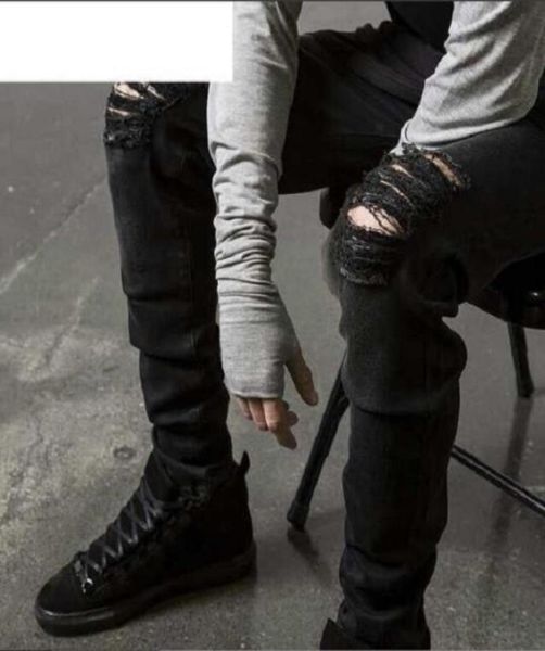 

men039s jeans stretch denim ripped stripe lines printed holes distressed slim straight pants trousers4713507, Blue