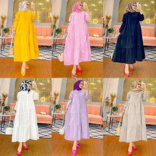 

muslim long sleeved cotton dress arabian womens robe southeast asian, Black;gray