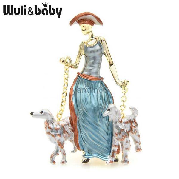 

pins brooches wuli baby new lady two dogs brooches women alloy 2-colors enamel figure animal brooch pins new year gifts hkd230807, Gray