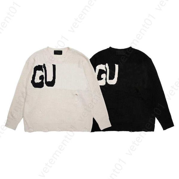

summer thin pullover knit sweater womens sweatshirt front and back large letters jacquard logo knitted crew neck sweaters designer clothes, White;black