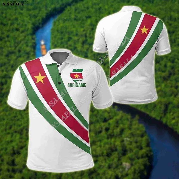 

surinam flag coat of arms 3d print men ventilat polo shirt collar short sleeve street wear casual tee shirt, White;black